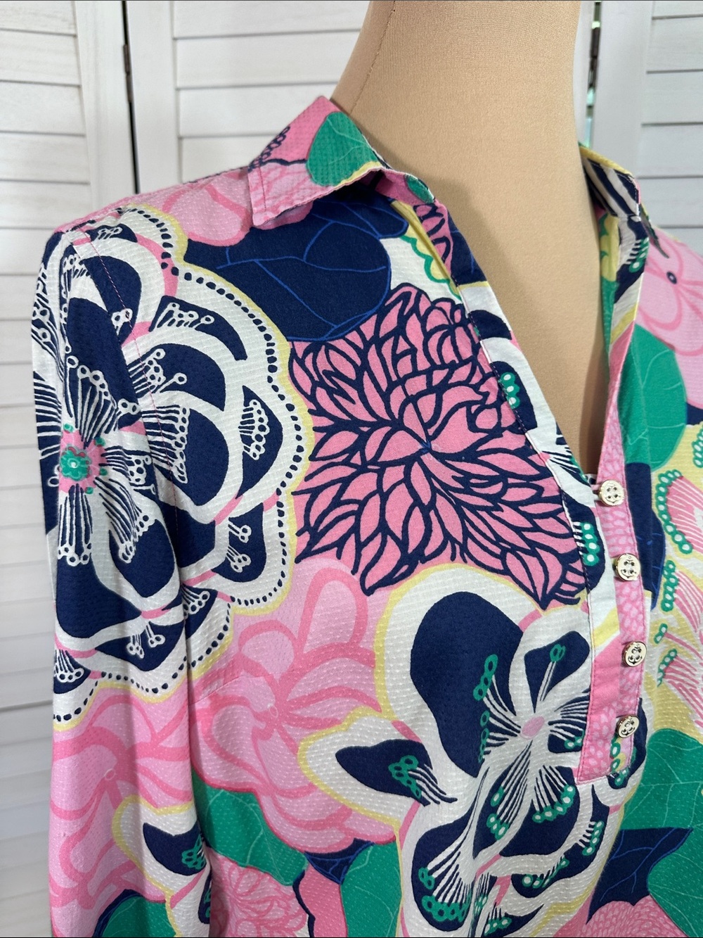Talbots Floral Cotton Popover Long Sleeve Top Tunic Size Medium - Picture 6 of 14